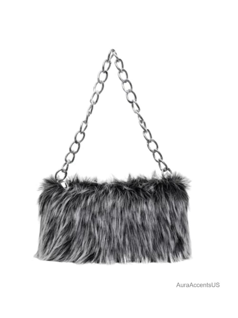 Faux Fur Shoulder Bag Fluffy Plush Tote Furry Satchel Purse with Chain Strap